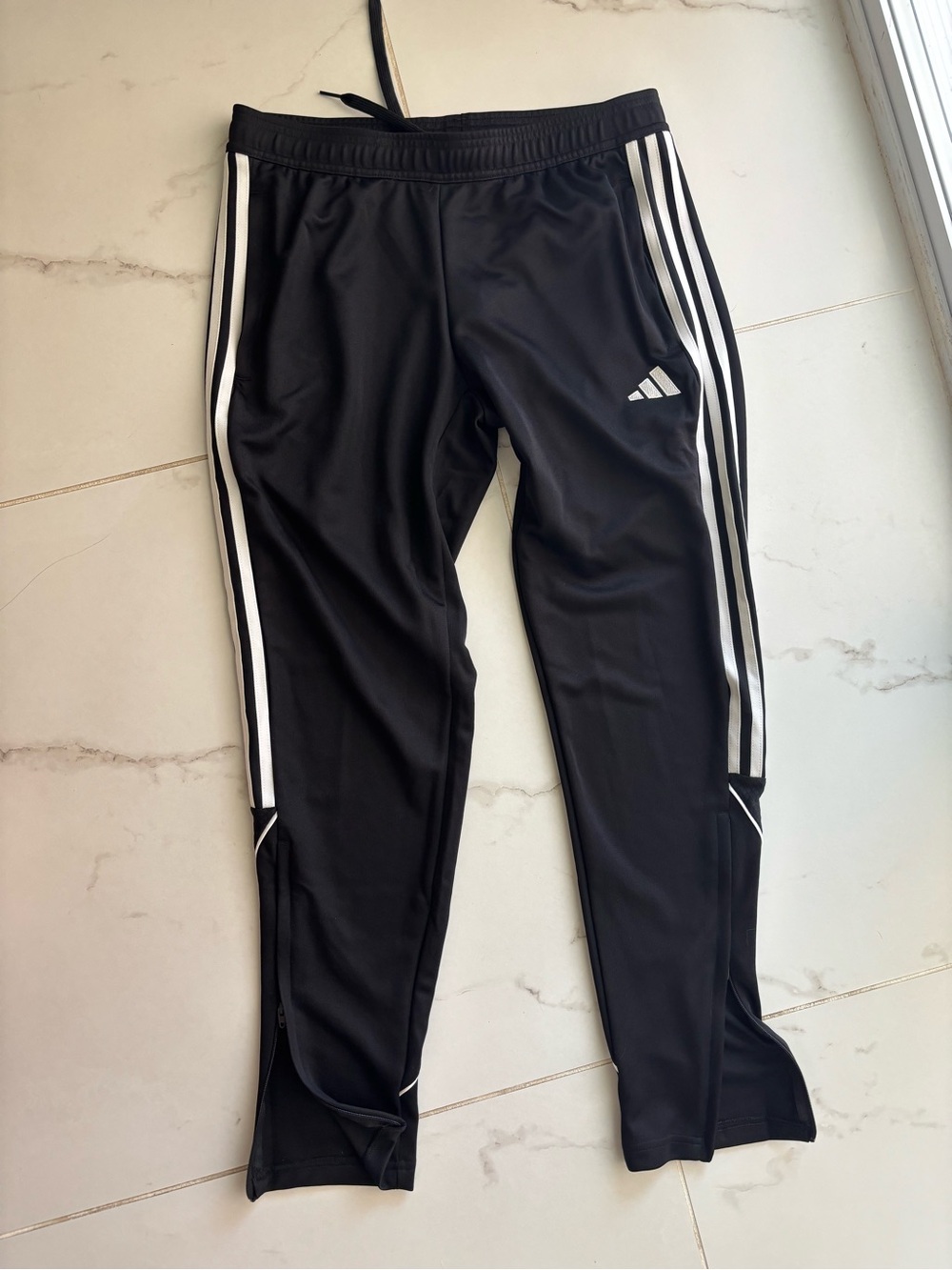 Adidas Black Track Pants with White Three-Stripes